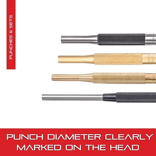 Starrett Drive Pin Punch with Knurled Grip for Driving Pins Into or Out of a Workpiece - Hardened and Tempered Steel, 4" Length, 3/16" Punch Diameter - 565E