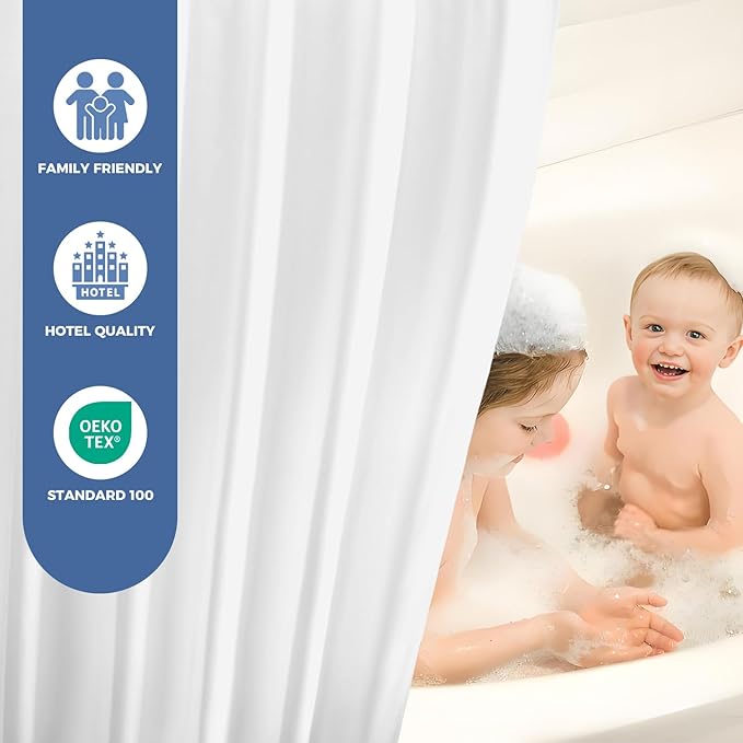downluxe Waterproof Fabric Shower Curtain Liner, Soft Cloth Shower Liner with 3 Magnets, Machine Washable & Hotel Quality Bathroom Curtain, 72" W x 74" L, White