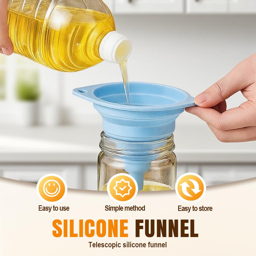 Kitchen Funnel Set 3 Pack, Collapsible Silicone Funnels for Filling Water Bottles & Small Bottles | Food-Grade, Easy Clean & Space-Saving (Gray)