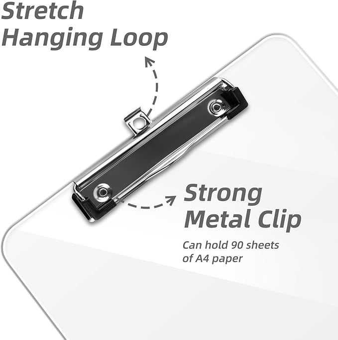 Plastic Clipboards, A4 Acrylic Clear Board 8.5x11 for Classroom, Students, Transparent Letter Size 9" x 12.5" with Low Profile Clip, Office & School Supply(Pack of 6)