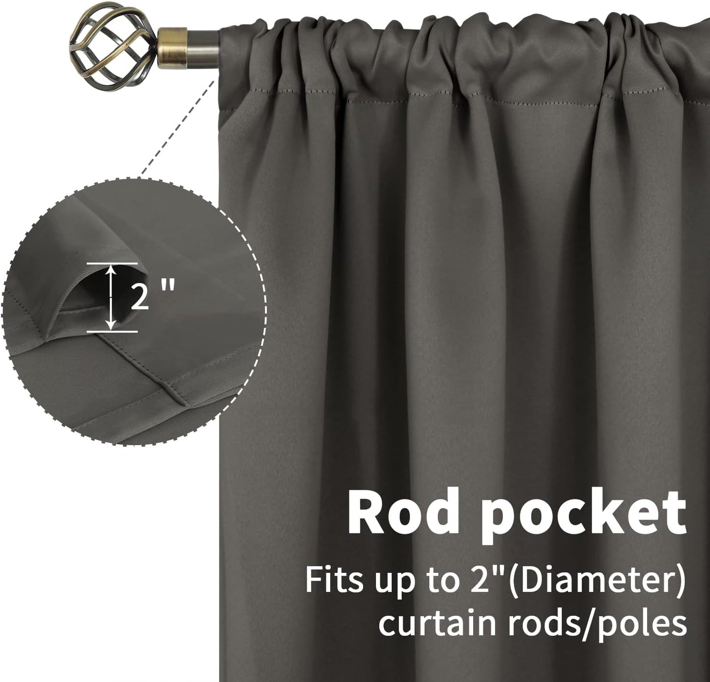 BGment Rod Pocket Blackout Curtains for Bedroom - Thermal Insulated Room Darkening Curtain for Living Room, 52 x 84 Inch, 2 Panels, Grey