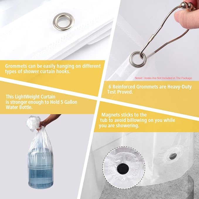 Narrow Long Clear Plastic Shower Curtain Liner, 36x84 Inch Thin Lightweight Transparent Plastic Bathroom Shower Showroom Inner Curtain with Rustproof Metal Grommet Holes and Weighted Magnets
