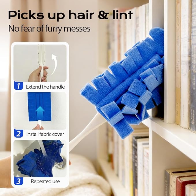 360° Electrostatic Duster Refills, 2026 New Washable & Reusable Microfiber Pads Fleece Duster Refill Compatible Tools for Cleaning Home, Blinds, Car, Pet, Furniture, Fans (Green)