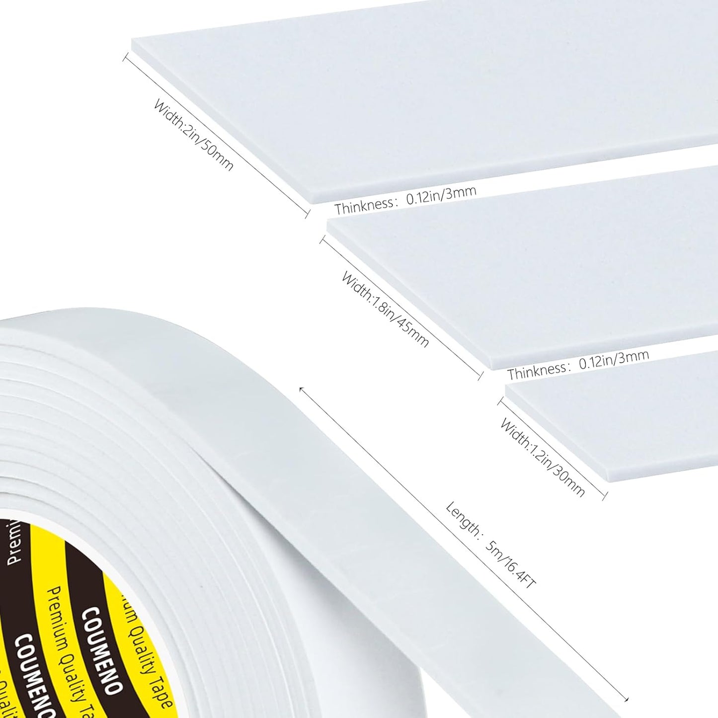 3 Pack EVA Single-Sided Adhesive Foam Tape 1.2inx16.4FT Single-Sided Sealing Strip Foam Pad Sponge Tape Window Weatherproof Whtie