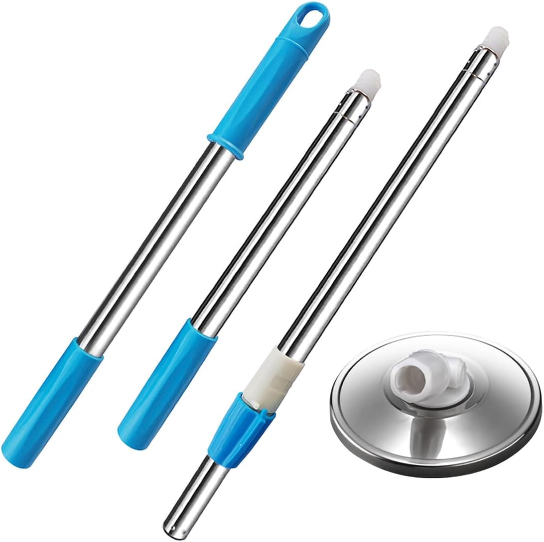 Extended Spin Mop Replacement Mop Handle, Upgraded 60-inch 360 Degrees Rotating Telescopic Replacement Mop Stick for Spin Mop Bucket Cleaning System (Stainless Steel Disc, Blue)