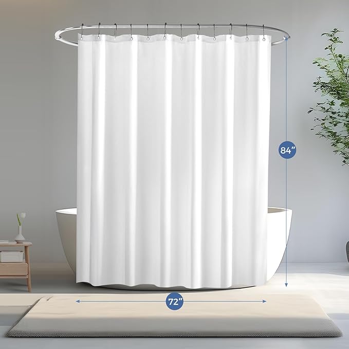 downluxe Waterproof Fabric Shower Curtain Liner, Soft Cloth Shower Liner with 3 Magnets, Machine Washable & Hotel Quality Bathroom Curtain, 72" W x 84" L, White