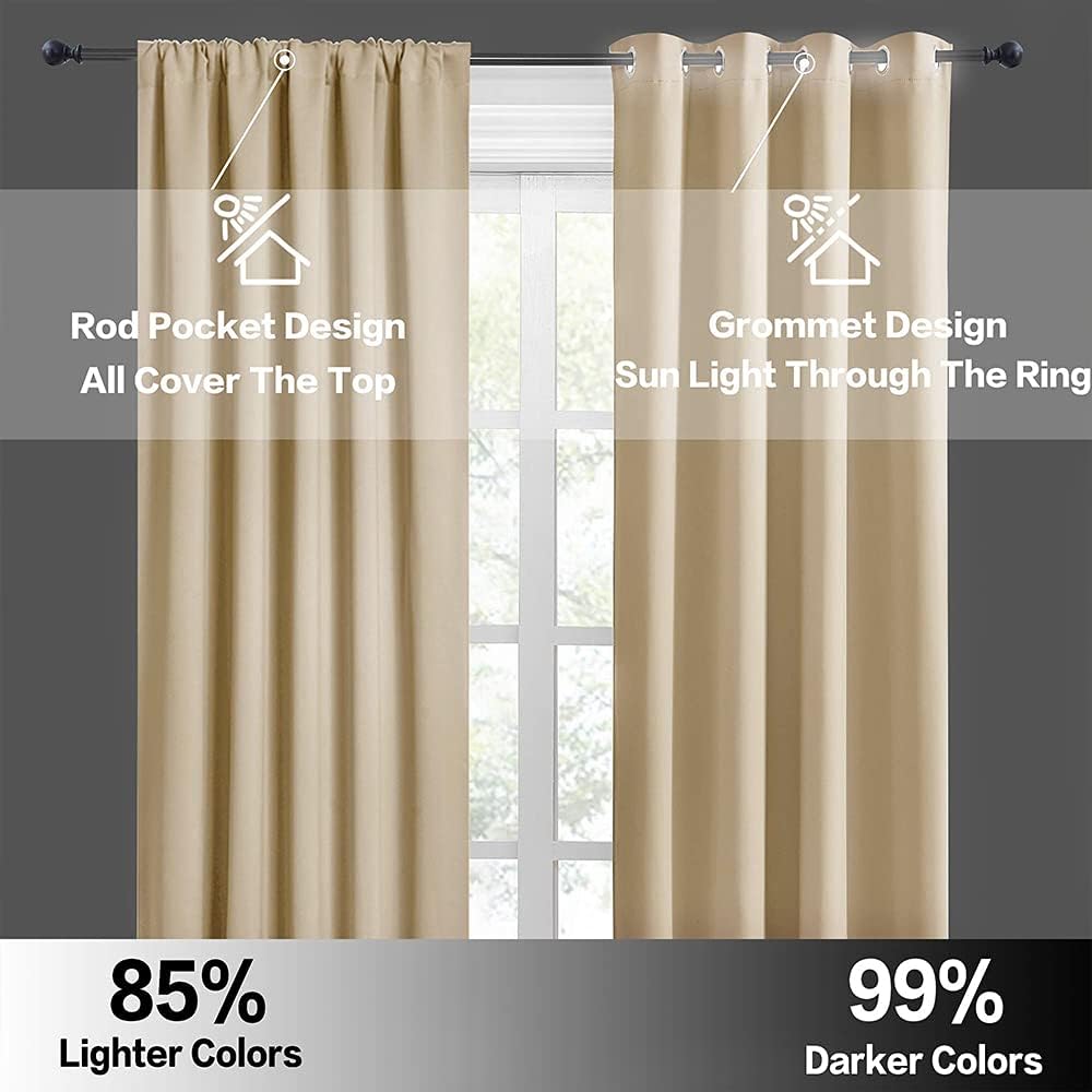 RYB HOME Blackout Curtains for Living Room - Room Darkening Curtains Polyester Thermal Insulated Drapes Privacy Protect for Bedroom Entryway, W 42 x L 45, Biscotti Beige, 2 Pcs