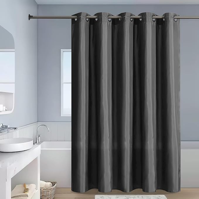 Furlinic No Hook Long Shower Curtain 84 Length,Waterproof Fabric Curtains for Bathroom,Machine Washable,Includes 10 Plastic Built-in Grommets,Minimalist Hotel Style,Dark Grey,72x84 Inch