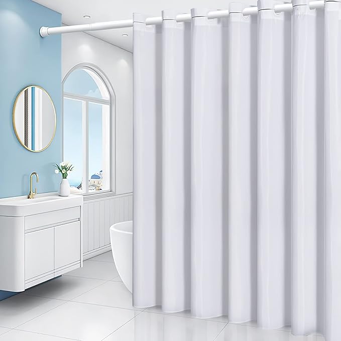 Furlinic Extra Wide No Hook White Shower Curtain 108x72 Inch,Polyester Fabric Waterproof Shower Curtain Liner with 14 Plastic Split Grommets,Washable Shower Curtains for Bathroom Hotel Spa Luxury