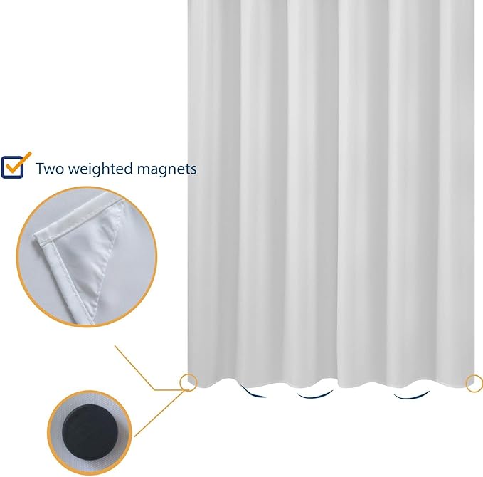 N&Y HOME Extra Long Fabric Shower Curtain or Liner 72 x 92 inch, Hotel Quality, Washable, White Bathroom Curtains with Grommets, 72x92