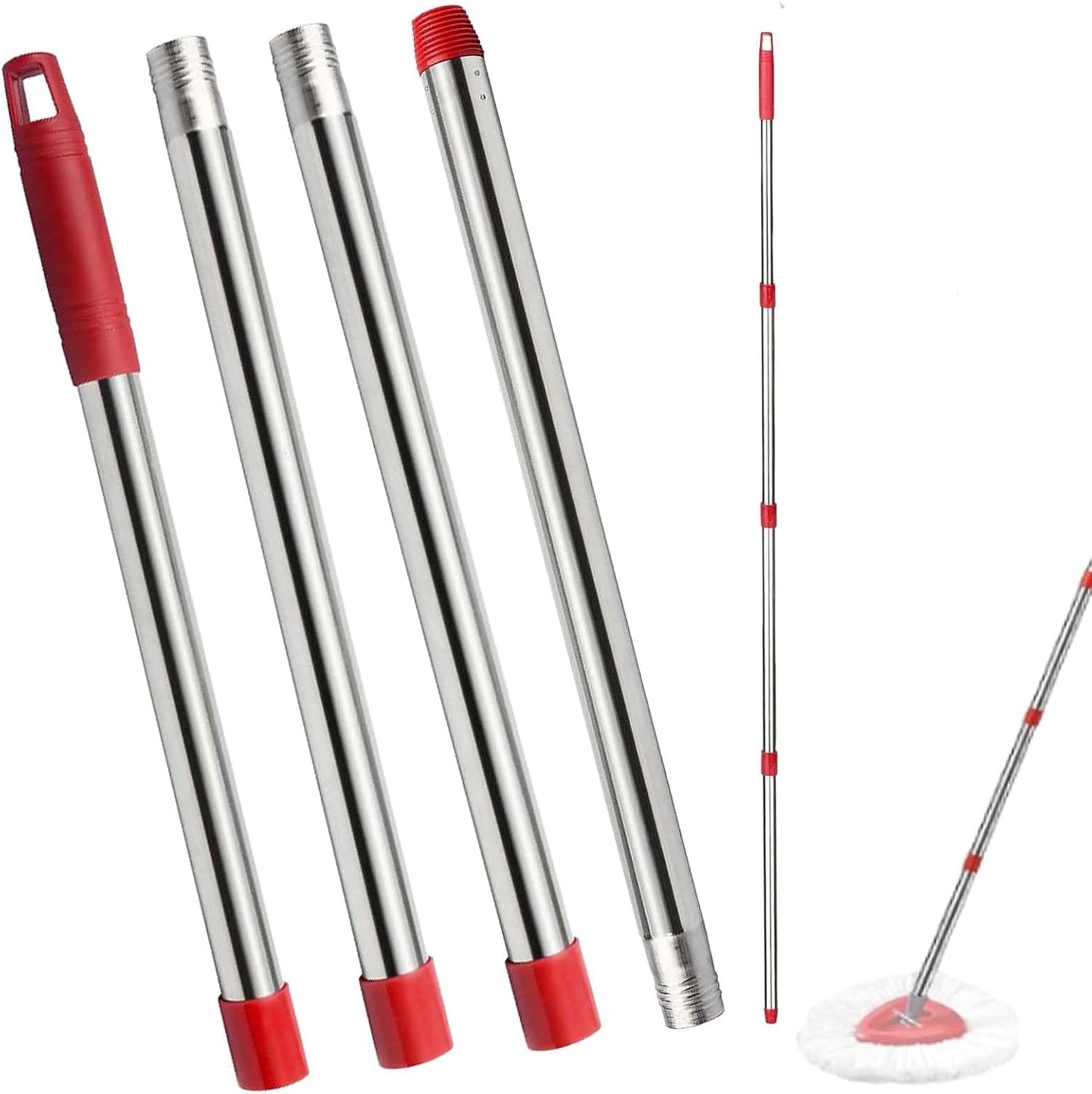 Spin Mop Replacement Handle, 4-Section 30-to-58 inch Mop Replacement Stick Compatible with Ocedar Mop Handle for Easy Wring Mop Refills, Germany Screw Joint(Mop Head&Base not Include)