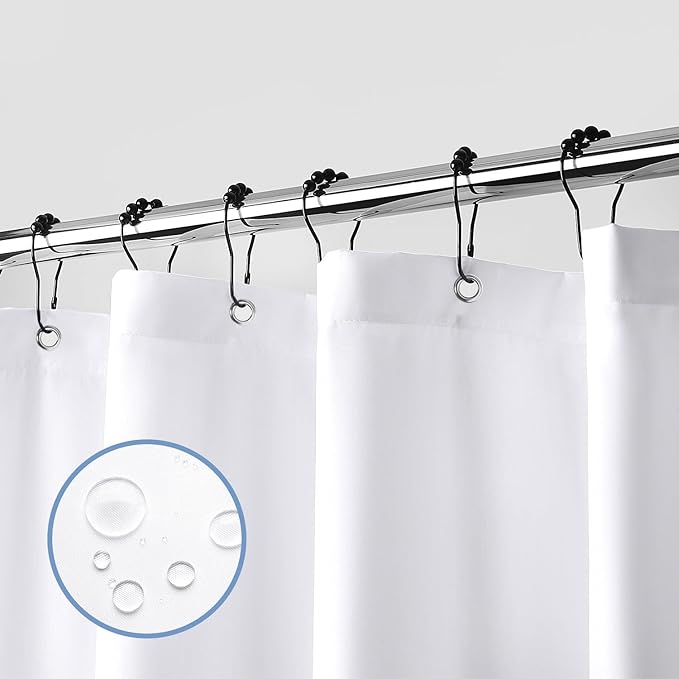downluxe Stall Waterproof Fabric Shower Curtain Liner,Soft Cloth Shower Liner with 2 Magnets, Machine Washable Small Bathroom Curtain, 60" W x 72" L, White