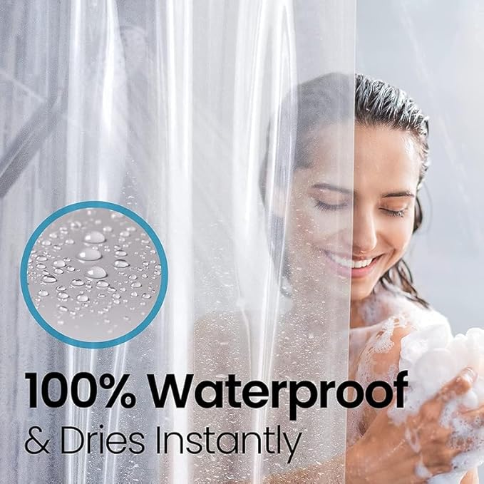 LiBa Bathroom Shower Curtain - Waterproof Plastic Shower Curtain Premium PEVA Non-Toxic with Rust Proof Grommets White 8G Heavy Duty Bathroom Accessories 72x96