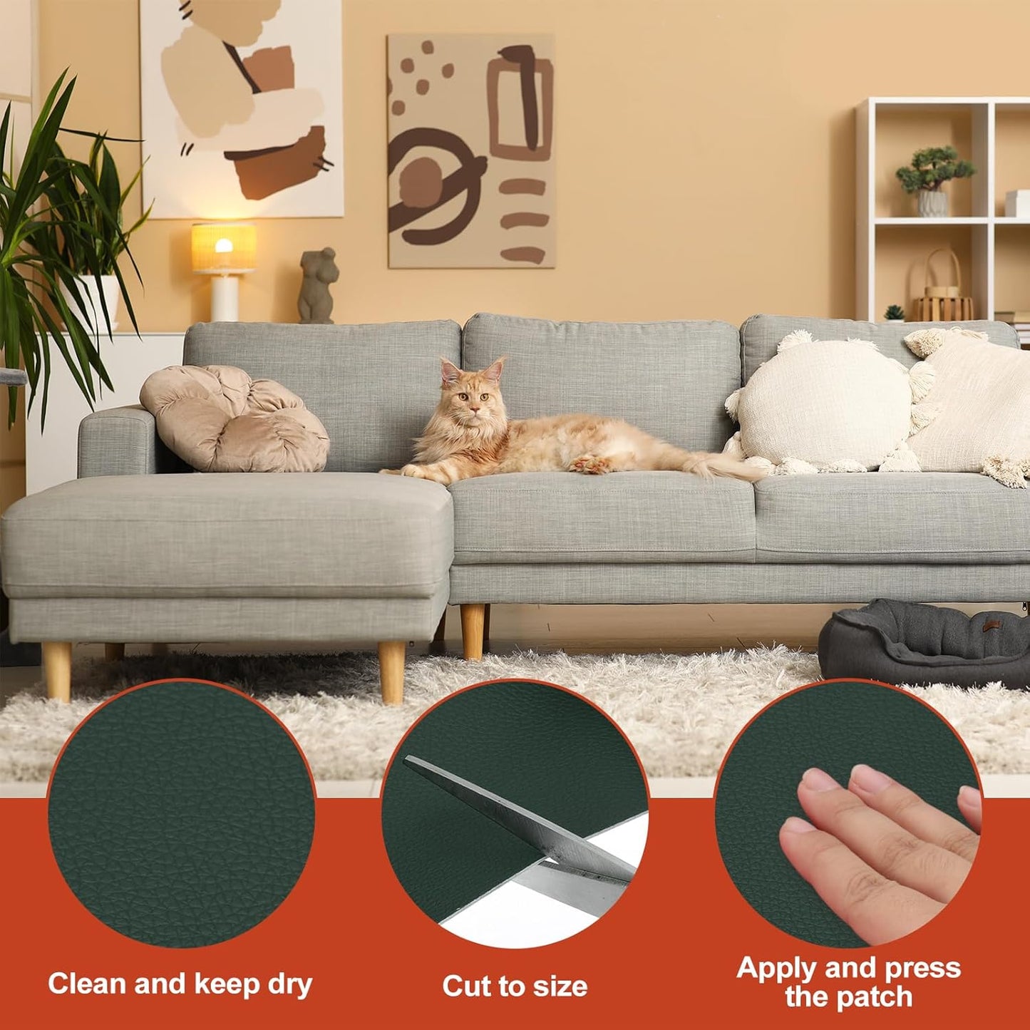 PATIKIL Leather Patches Tape for Furniture, 6.3 x 61 Inch Self Adhesive Vinyl Leather Repair Kit Cover Sheet for Couch, Sofa, Car Seats, Office Chair, Dark Green