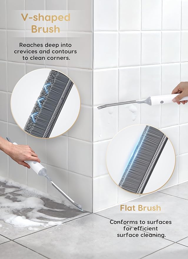 Reciprocating Deep-Clean Brush - Powered by Back-and-Forth Scrubbing Action & LED Light, 3-Speed 2-in-1 Hard and V-Shaped Bristles for Grout, Kitchen, Bathroom, Car, Pet Areas, CB03