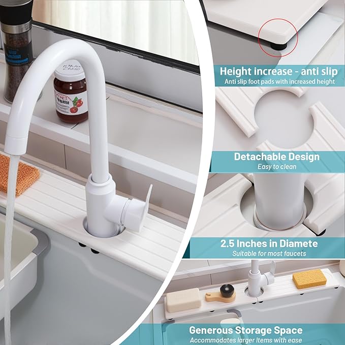 Fast Drying Stone Faucet Mat for Kitchen Sink with Raised Feet, Water Absorbent Diatomite Stone Sink Tray, Faucet Sink Splash Guard, Prevents Moisture Buildup, Durable Protector for Bathroom Counter