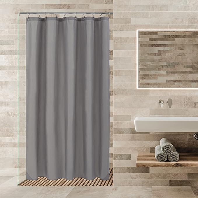 ALYVIA SPRING Stall Fabric Shower Curtain Liner Waterproof - 54" x 78", Soft & Lightweight Long Stall Size Shower Curtain with Magnets, Machine Washable - 54x78, Grey