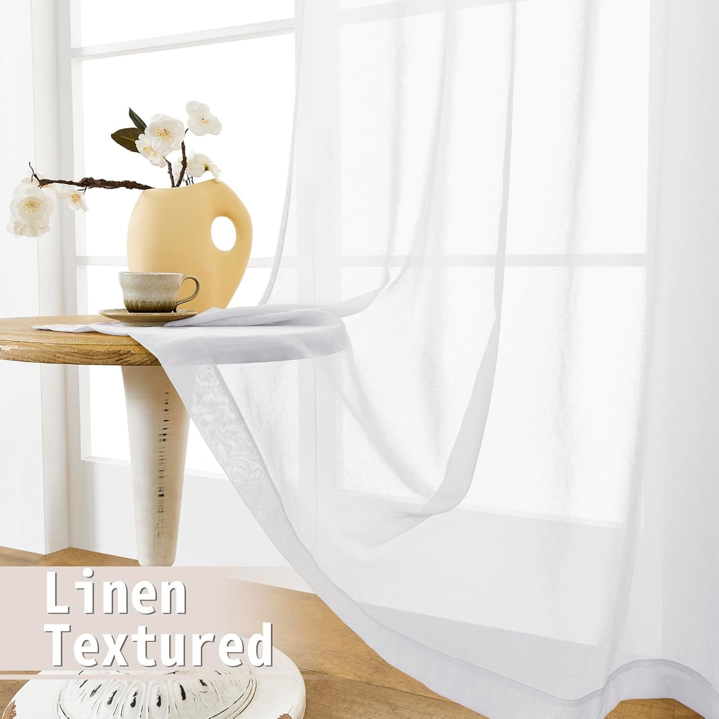 Tollpiz Sheer Curtain Closet Linen Textured Curtain Sheers Doorway Light Filtering Voile French Door Rod Pocket Curtains Patio Glass Door, 25 x 80 inches Long, White, Set of 1 Panel
