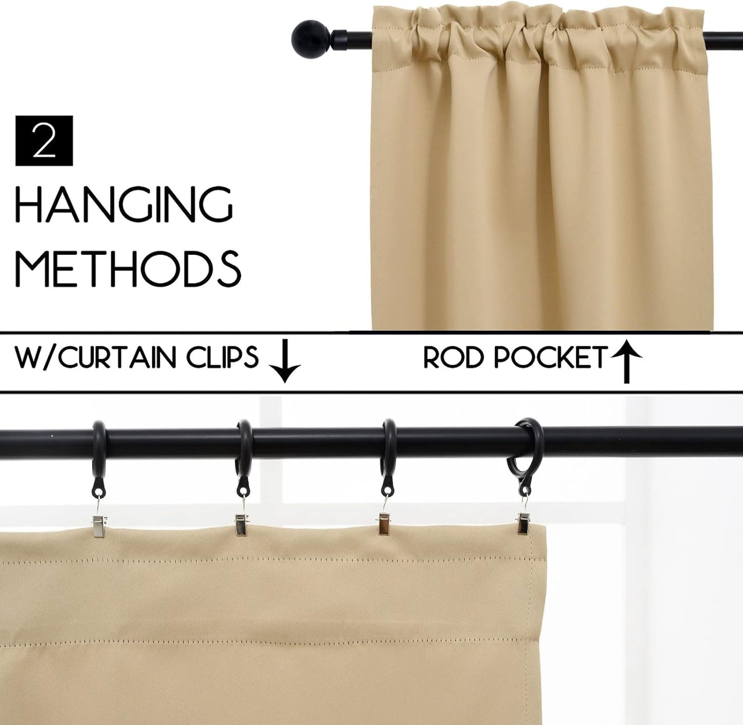 Pickluc Cafe Half Window Curtain - 36 Inch Rod Pocket Kitchen Curtain, Blackout for Small Window, 2 Panels, 30" Wide x 36" Length, Ivory