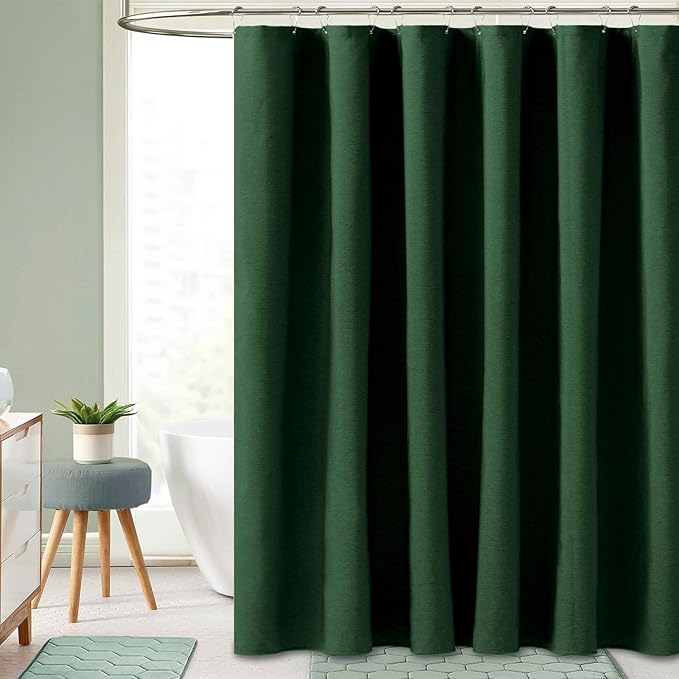 BTTN Extra Long Fabric Shower Curtain, 84 Inch Linen Textured Heavy Duty Cloth Shower Curtain Set with 12 Plastic Hook, Large Hotel Luxury Polyester Shower Curtain for Bathroom,72x84, Emerald Green