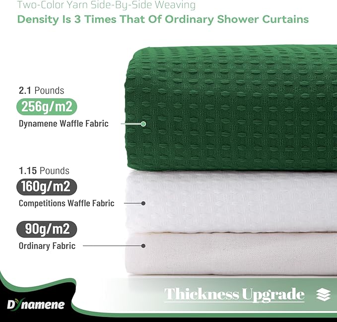 Dynamene 60 inch Stall Shower Curtain - Waffle Weave Heavy Duty Thick Fabric Shower Curtains for Bathroom,Weighted Hotel Spa Luxury Cloth Bath Curtain Set with 10 Plastic Hooks,60x72, Dark Green
