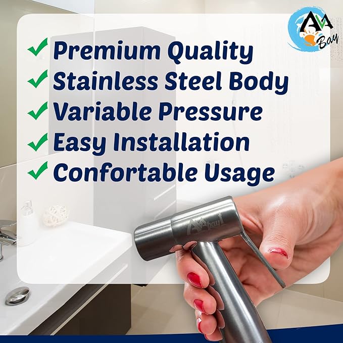 Stainless Steel Sprayer Head w/Thermal Grip-Bidet Spray w/Brushed Chrome Finish - Cloth Diaper Shattaf - Pet Wash