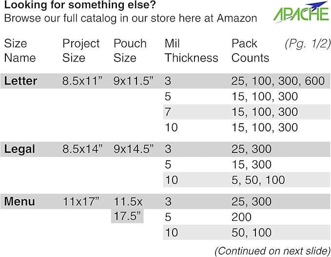 Apache 25 Pack Laminating Pouches 3 mil, for Legal Size 8.5 x 14 Inch Documents (9 x 14.5 Inch Sheets), Office and School Supplies, Thermal Laminating Sheets, Super Clear, Round Corner