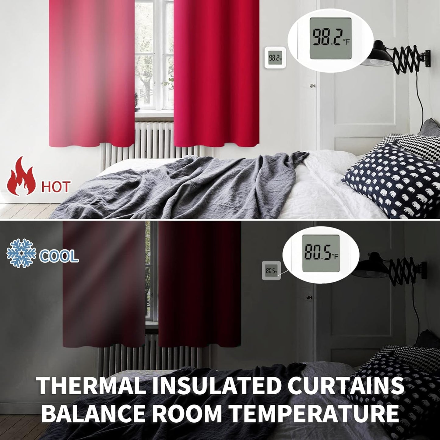BGment Short Red Blackout Curtains 45 Inches Length for Bedroom- Rod Pocket Thermal Insulated Room Darkening Drapes for Cafe Kitchen Bathroom Window, 42 x 45 Inch, 2 Panels