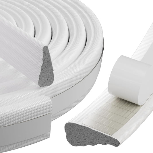 2Pcs×196" Wedge Weather Stripping Door Seal Strip for Door Frame & Window,Self Adhesive Window Insulation Draft Stopper Seal for Winter,Gray Foam Door Gap Filler for Soundproofing Light Blocker,White