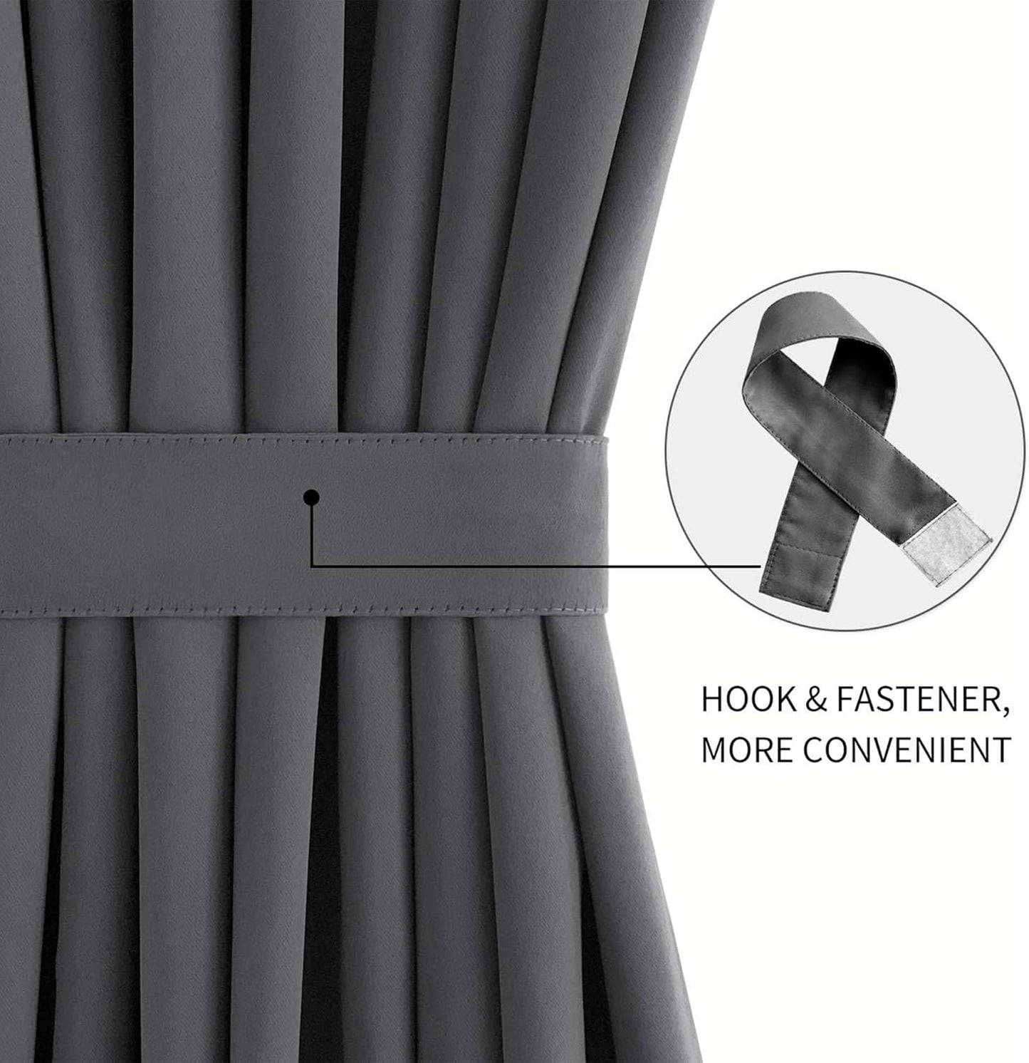 DWCN French Door Curtain - Rod Pocket Thermal Blackout Panel for Doors With Glass Window, Kitchen and Patio - Privacy, 12 X 72 Inches Long, 1 Panel With Tieback, Dark Grey