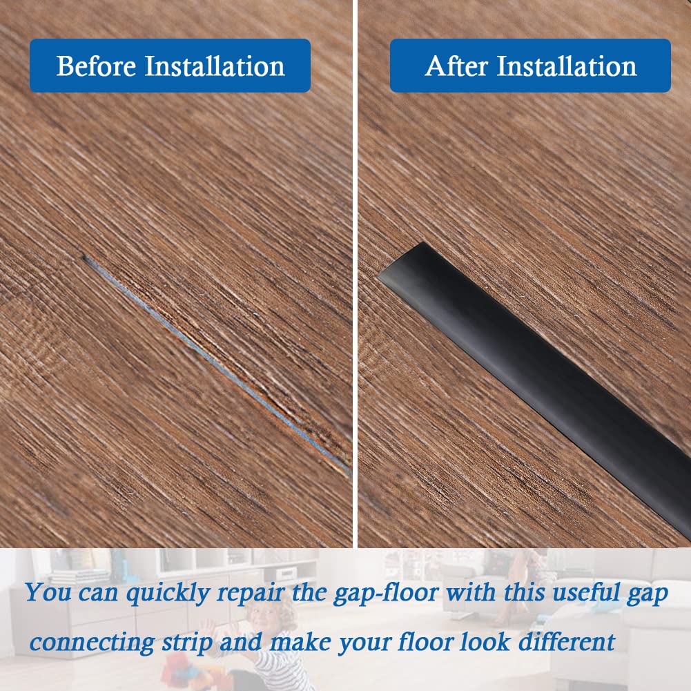 Floor Transition Strip Self Adhesive Floor Cover Strips Laminate 1.57" Wide Vinyl Flat Divider Transitions (4cm, 10Ft, Black)