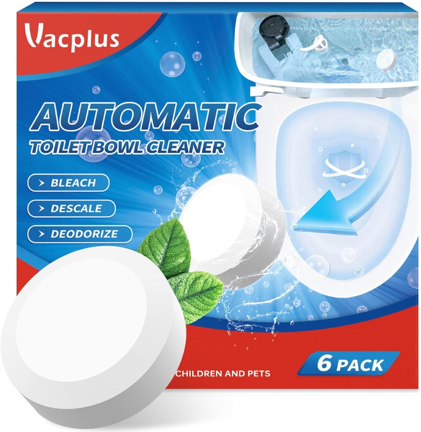 Vacplus Toilet Bowl Cleaners - 6 PACK, Household Toilet Cleaner, Automatic Toilet Bowl Cleaners with Bleach, Sustained-Release Toilet Tank Cleaners for Deodorizing and Descaling, 1.76 Ounces Each