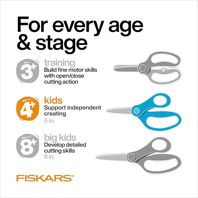 Fiskars 5" SoftGrip Pointed-Tip Scissors for Kids Ages 4-7, Scissors for School or Crafting, Back to School Supplies, Pink/Turquoise Floral