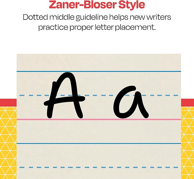 School Smart Zaner-Bloser Writing Paper, Handwriting Practice Lined Paper, Grade 3 to 4 Learning, 3/8 Inch Rule, 8 x 10-1/2 Inches, 500 Sheets
