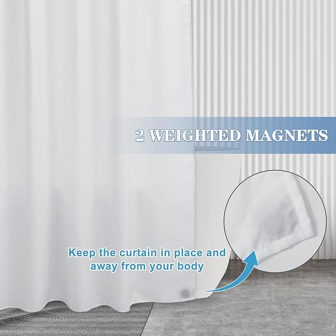 Nasitos Fabric Shower Curtain Liners 2 Pack - W70 x H72 - Washable & Water Resistant Lighweight Cloth Shower Liner for Bathroom, Soft Hotel Quality, Standard Size (White, 8 Magnets Included)