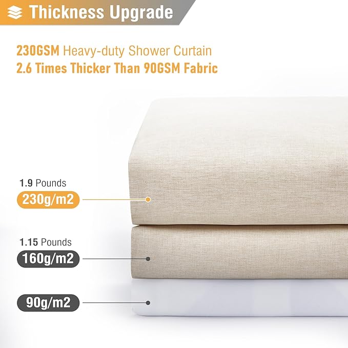 BTTN Stall Fabric Shower Curtain, 36 Inch Linen Textured Heavy Duty Small Cloth Shower Curtain Set with 6 Plastic Hooks, Narrow Hotel Luxury Weighted Shower Curtains for Bathroom(36"x72", Beige/Cream)