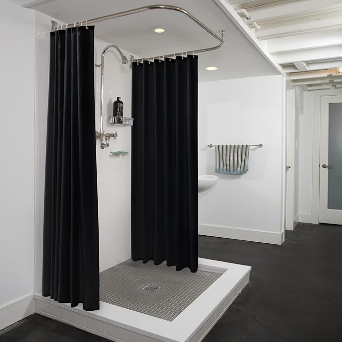 Nasitos Long Fabric Shower Curtain Liners 2 Pack - W72 x H78 - Water Resistant & Lightweight Cloth Shower Curtains for Bath Tub, Soft Hotel Quality, Machine Washable (Black, Magnets Included)