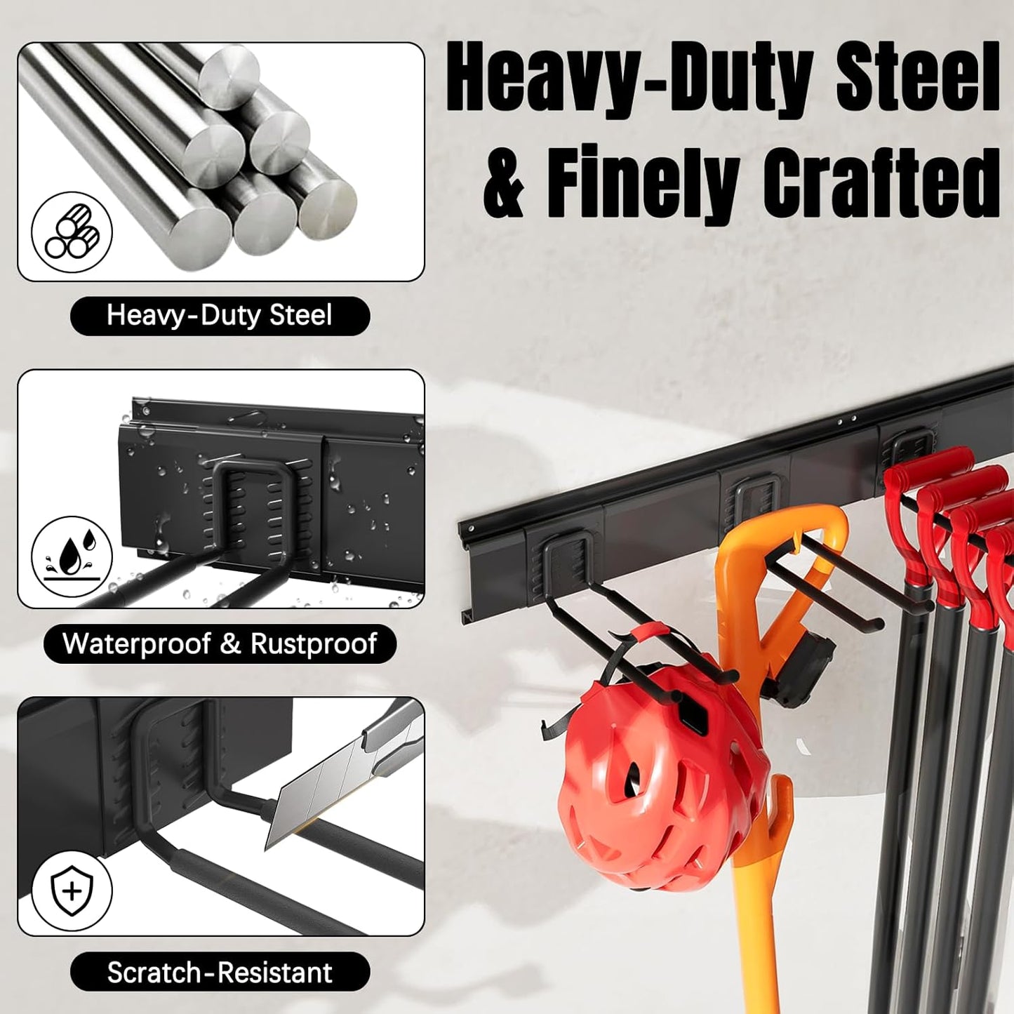Garage Garden Tool Organizer Wall Mount, Heavy Duty Garage Tool Storage Rack 48 Inches, Max Load 330lb - Shovel, Rake, Folding Chair, Weed Eater Storage