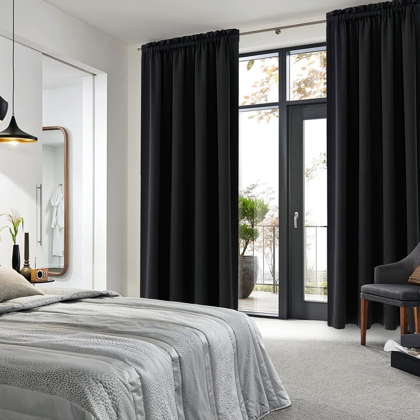 DWCN Blackout Curtains Room Darkening Thermal Insulated Bedroom Curtains Window Curtain Panels, 52 x 63 inches Long, Set of 2 Black Rod Pocket Drapes