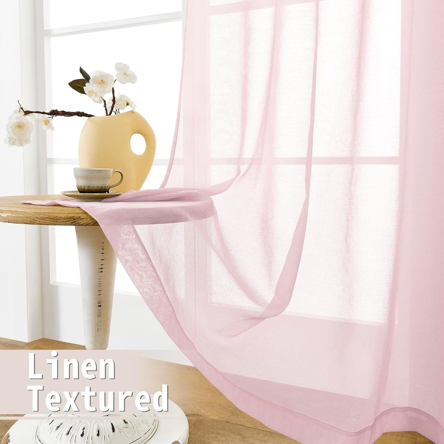 Tollpiz Sheer Door Curtains Closet Linen Textured Curtain Sheers Doorway Light Filtering Voile French Door Rod Pocket Curtains Patio Glass Door, 54 x 63 inches Long, Pink, Set of 1 Panel