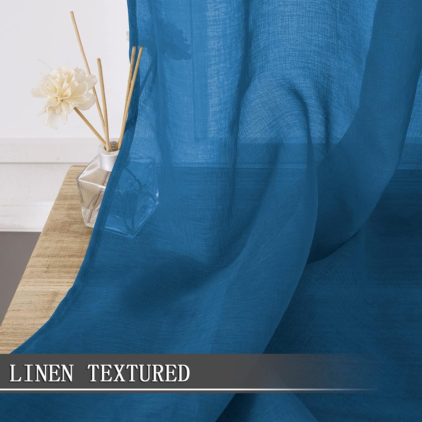 Tollpiz Sheer Curtain Linen Textured Living Room Curtains Sheer Light Filtering Rod Pocket Voile Curtain for Bedroom, 54 x 72 inches Long, Classic Blue, Set of 2 Panels