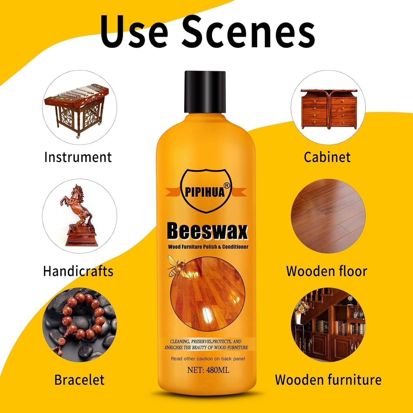 PIPIHUA Beeswax Polish and Conditioner for Wood Furniture - Waterproof & Restorer Wood Wax, Multipurpose Beeswax Furniture Polish and Cleaner for All Types and Colours 16.23 Fl Oz, 2 Pack