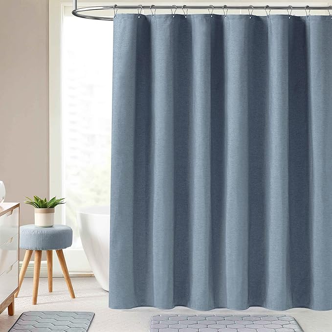 BTTN Fabric Shower Curtain, Linen Textured Heavy Duty Polyester Cloth Shower Curtain Set with Plastic Hooks, Blue Grey, 72" W x 72" L (Pack of 1)