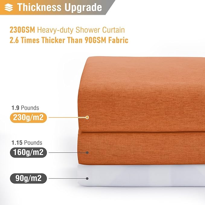 BTTN Stall Fabric Shower Curtain, 60 Inch Linen Textured Heavy Duty Small Cloth Shower Curtain Set with 10 Plastic Hooks, Narrow Simple Modern Weighted Shower Curtains for Bathroom - 60" x 72", Orange