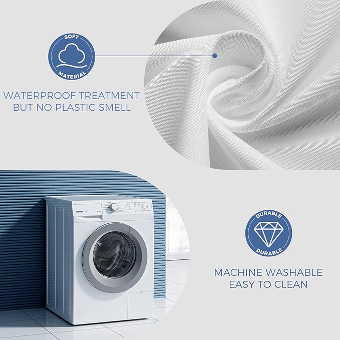 downluxe Waterproof Fabric Shower Curtain Liner, Soft Cloth Shower Liner with 3 Magnets, Machine Washable & Hotel Quality Bathroom Curtain, 72" W x 72" L, White