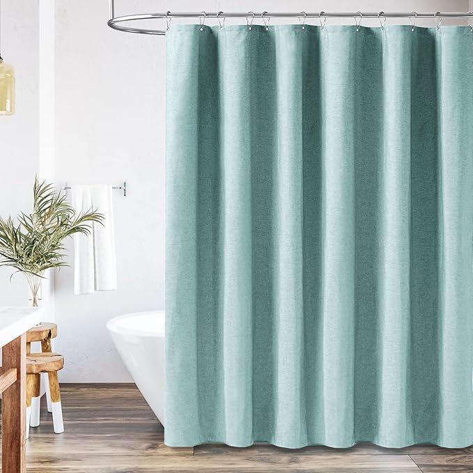 BTTN Extra Long Shower Curtain - 72x96 Inch Long Linen Textured Heavy Duty Fabric Shower Curtain Set with 12 Hooks, Turquoise Tall Simple Neutral Waterproof Cloth Shower Curtains for Bathroom - Teal