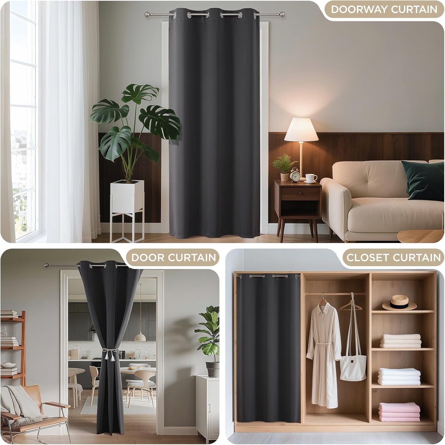 Joydeco Blackout Door Curtain for Doorway Privacy 78 Inches Long, Grommet Closet Curtain for Open Closet, Room Divider for Bedroom Living Room (Grey, 40Wx78L, 1 Panel)