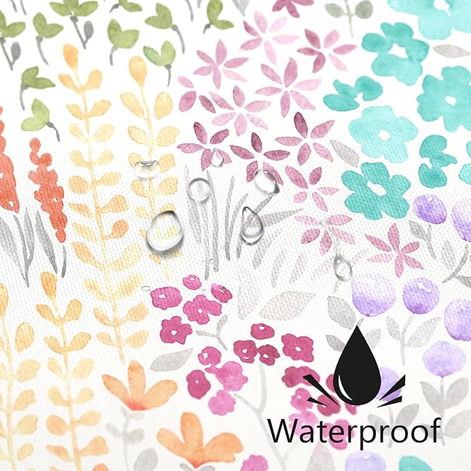 Cute Floral Shower Curtain 60x72, Teal Blue Boho Flower Fabric Shower Curtain, Turquoise Funky Watercolor Wildflower Shower Curtain Set, Cottagecore Bohemian Bathroom Decor