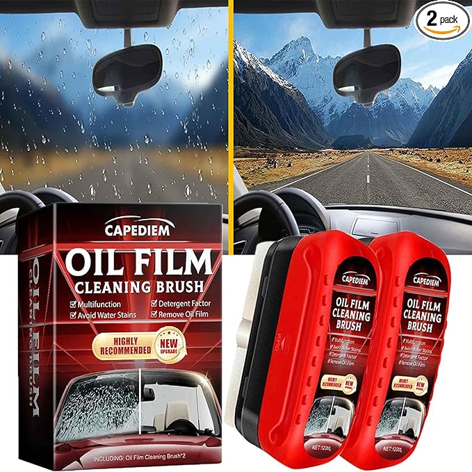 CAPEDIEM 2025 NEW Fululuer Automotive Oil Film Cleaning Brush for Car Windows, Clear Vision Glass Cleaner, Windshield Cleaner, Anti-Rain Fog Cleaning Glass Brush with Refill, Improves Clarity