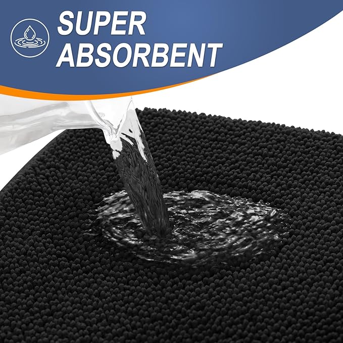OLANLY Thick Memory Foam Bath Mats Rugs 59x35, Extra Soft Absorbent Bathroom Rug, Quick Dry Bath Mat, Non-Slip, Machine Washable Carpet for Bathroom, Tub and Shower, Home Decor Accessories, Black